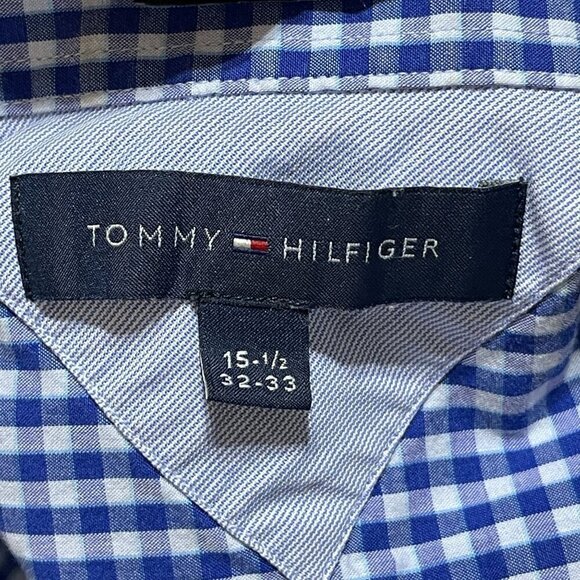 Tommy Hilfiger Men's Button Front Shirt Blue Gingham Regular Fit 15 1/2 (32-33) - Picture 3 of 7